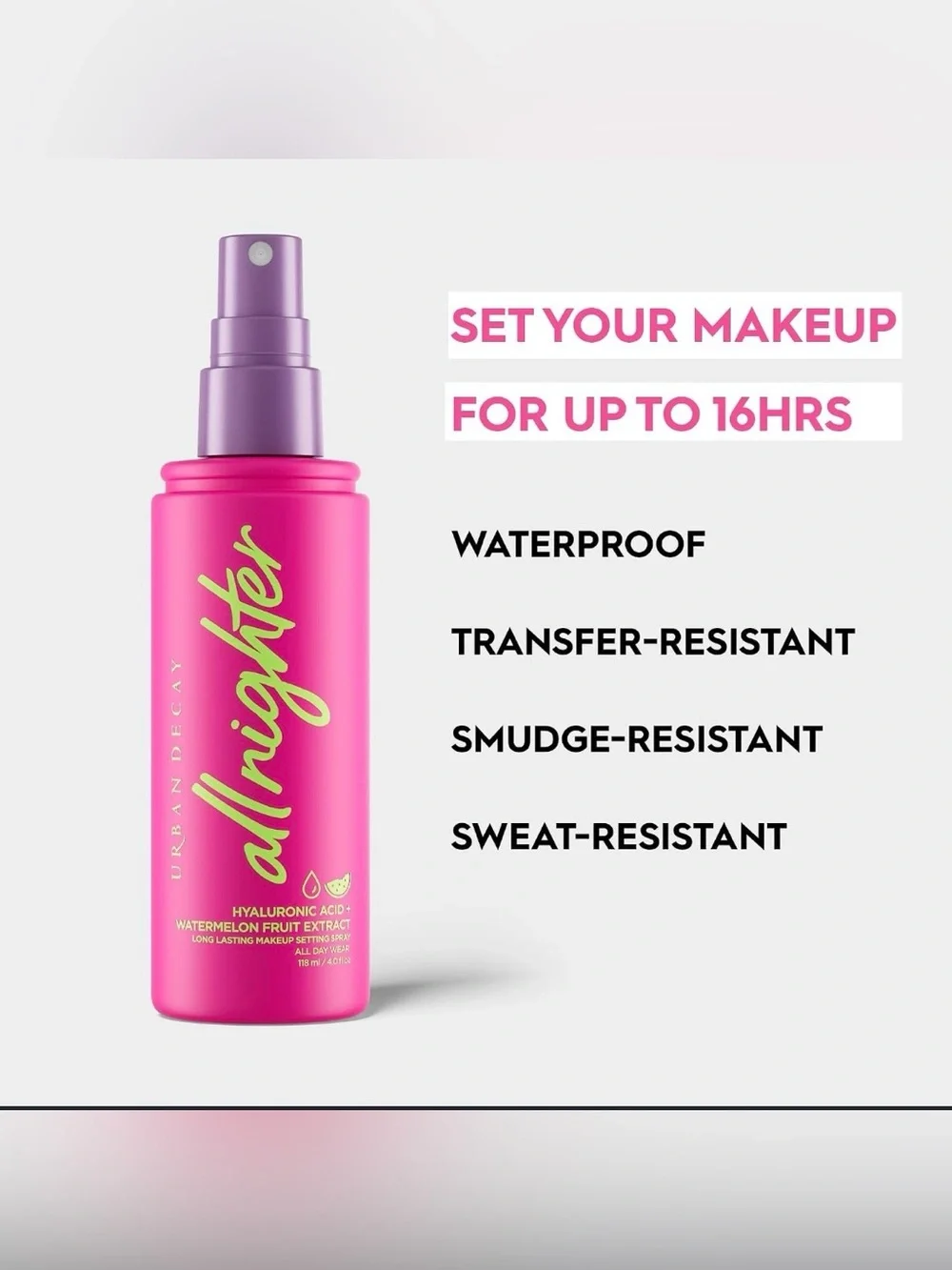 Urban Decay All Nighter Setting Spray — Bright Pink with Purple Cap